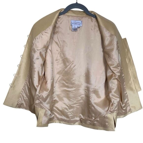 Adrianna Papell Blazer Jacket Womens Size 10 Yellow 100% Silk Button 3/4 Sleeve - Picture 7 of 11